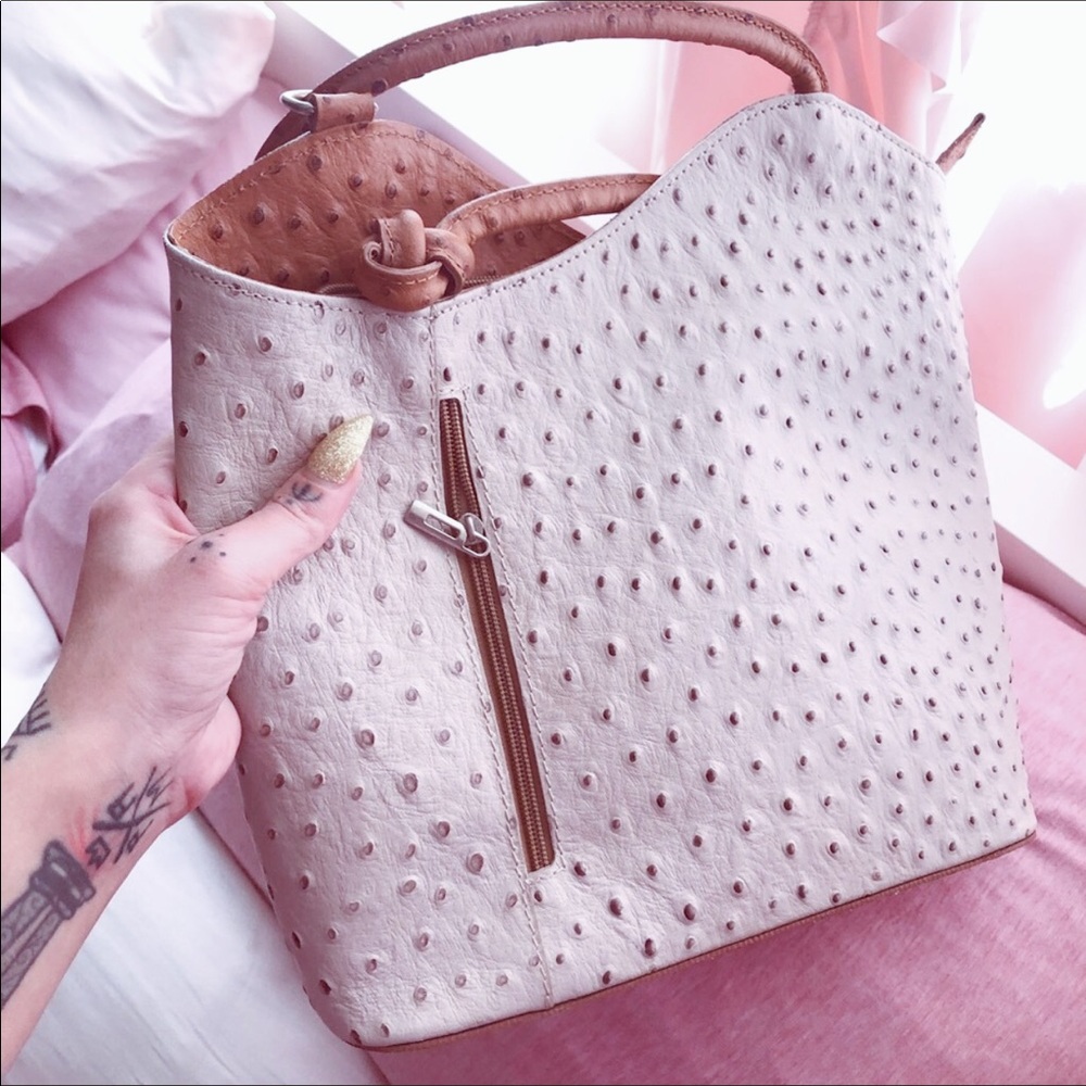 Cream Genuine Ostrich Leather Backpack